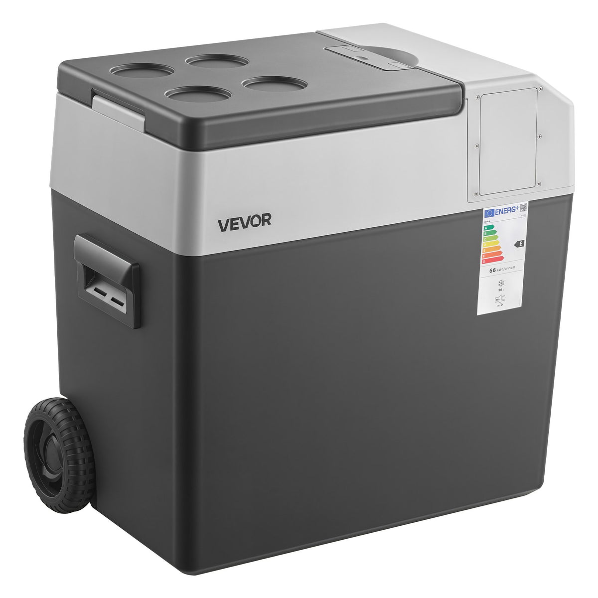 VEVOR 50 l automašīnas kompresora ledusskapis ar rokturi, riteņiem un lietotnes vadību, 12/24 V līdzstrāvai un 100–240 V maiņstrāvai, no -22 līdz 10 °C