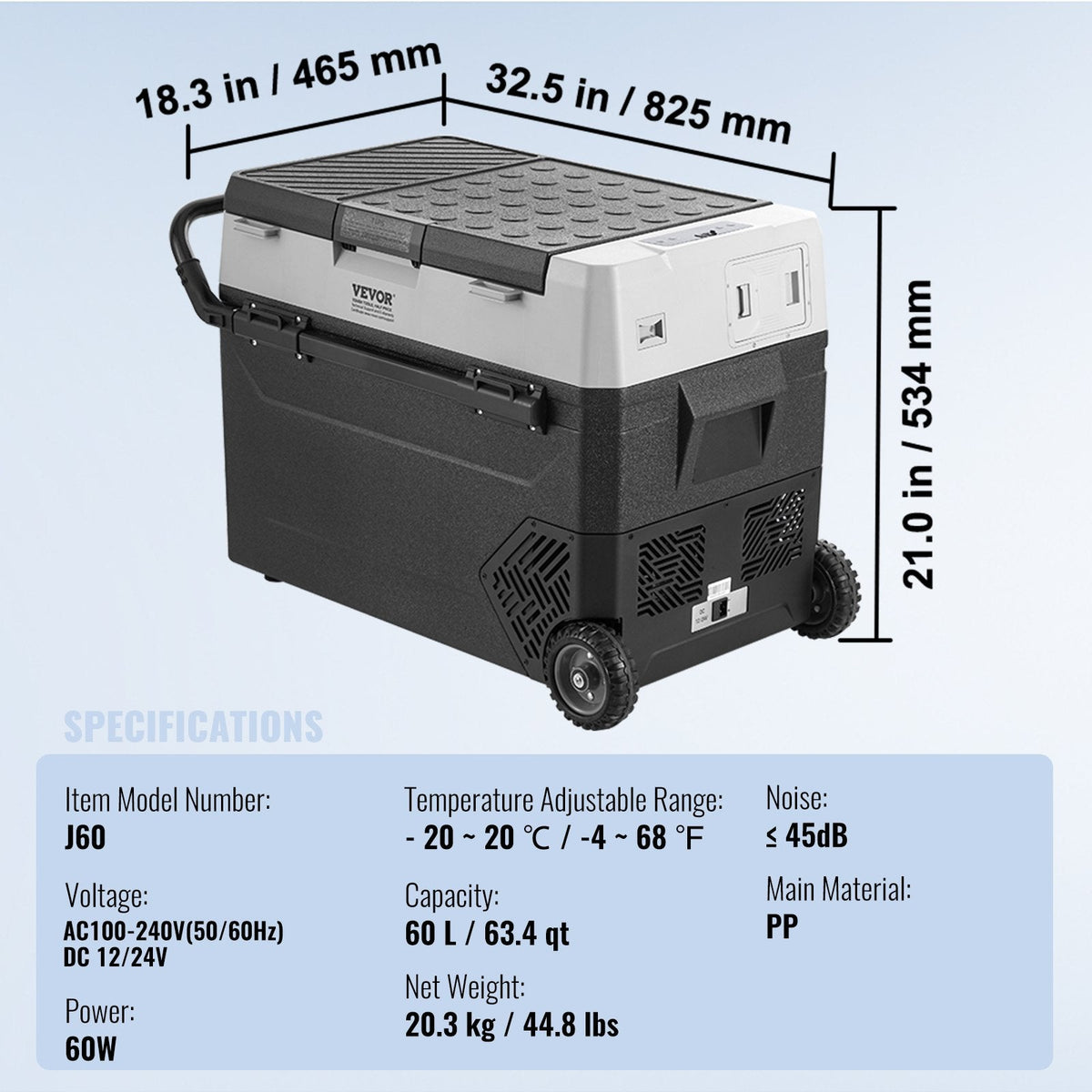 60L VEVOR pārnēsājams auto ledusskapis/saldētavas kompresors, divas zonas