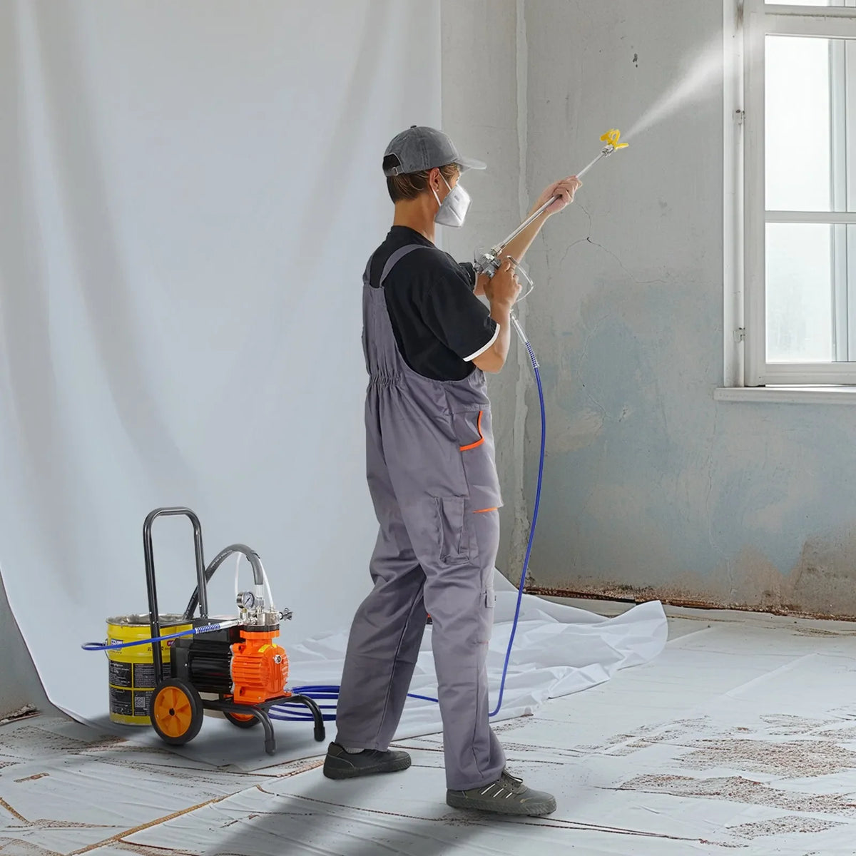 Ratiņu tipa bezgaisa krāsošanas aparāts ar diafragmas mehānismu, 900 W