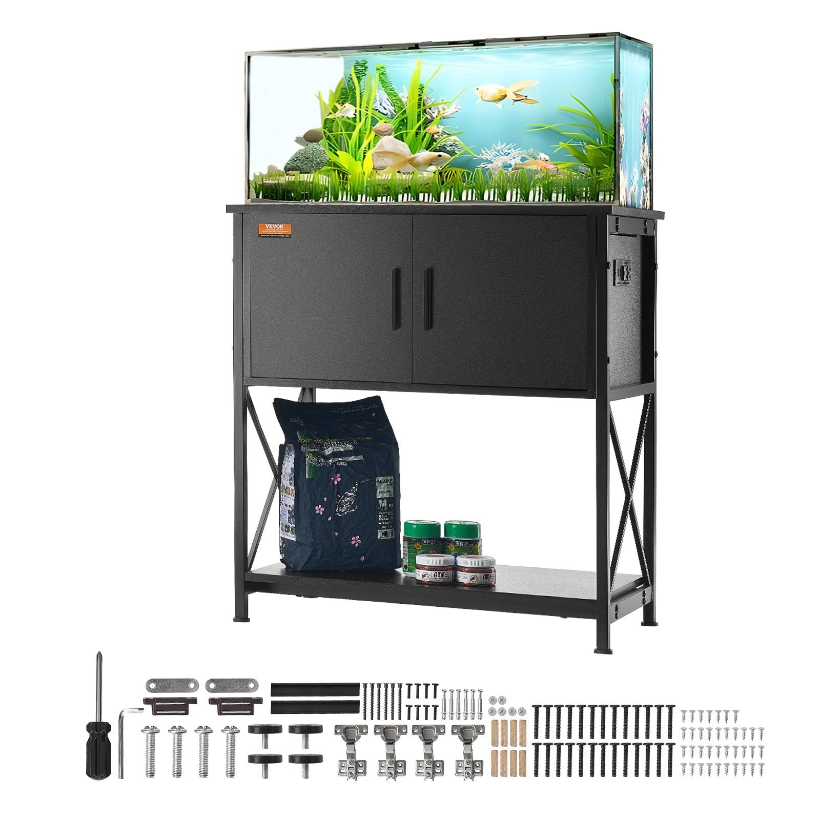 VEVOR Akvārija statīvs 110 l, tērauds un MDF, ar skapīti un elektrobloku, melns, 110 kg slodze