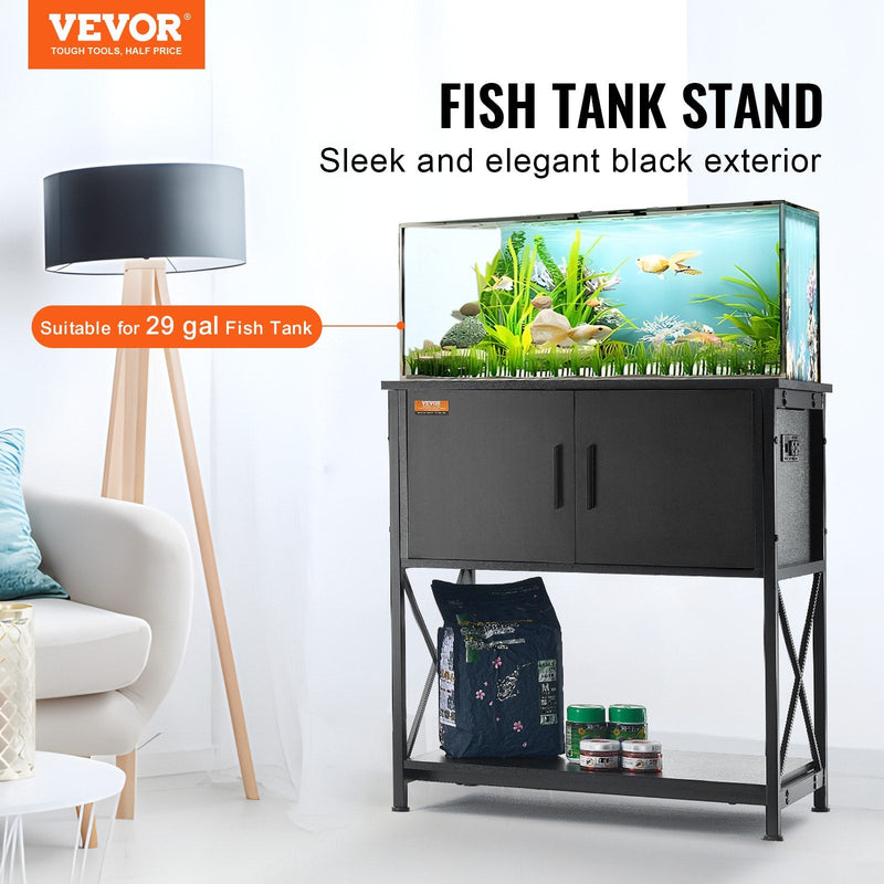 VEVOR Akvārija statīvs 110 l, tērauds un MDF, ar skapīti un elektrobloku, melns, 110 kg slodze