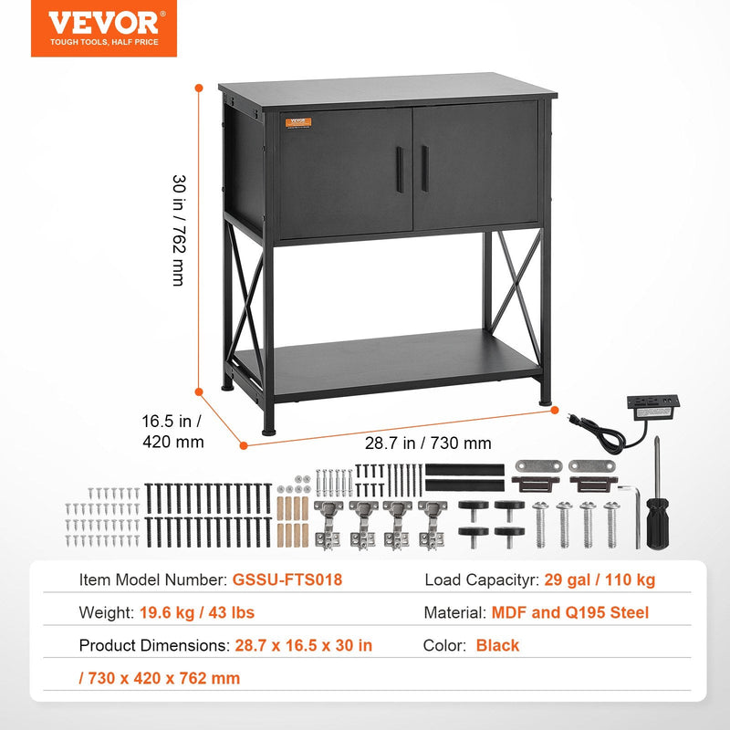 VEVOR Akvārija statīvs 110 l, tērauds un MDF, ar skapīti un elektrobloku, melns, 110 kg slodze
