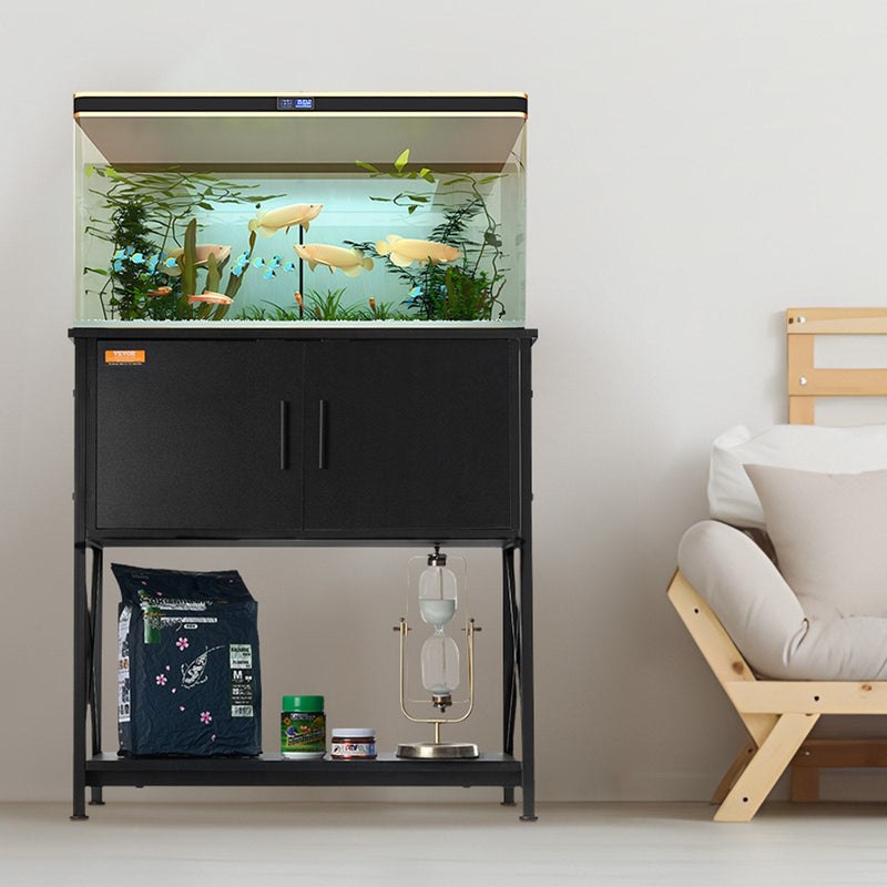 VEVOR Akvārija statīvs 110 l, tērauds un MDF, ar skapīti un elektrobloku, melns, 110 kg slodze