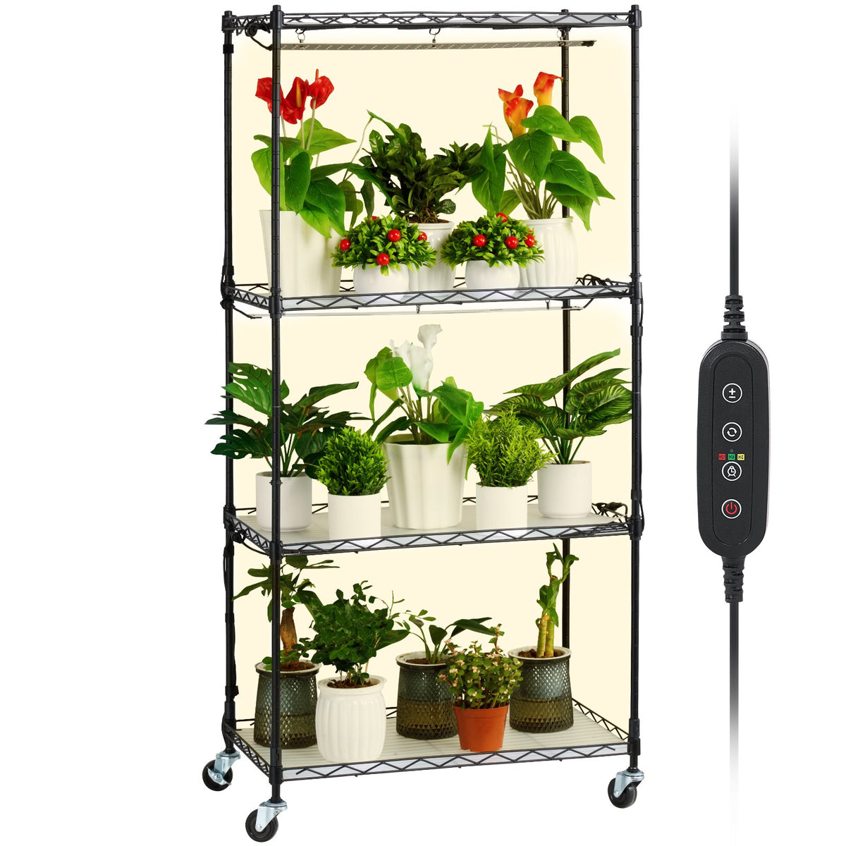 Pieejams 10 dienu laikā! VEVOR stends ar augu audzēšanas lampām - 4 līmeņi, 45W, augstums 126.5 cm