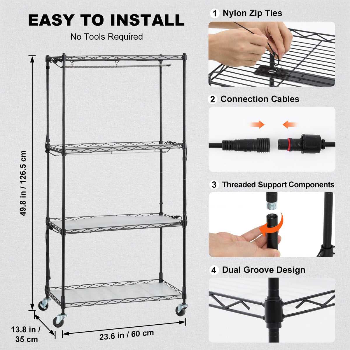 Pieejams 10 dienu laikā! VEVOR stends ar augu audzēšanas lampām - 4 līmeņi, 45W, augstums 126.5 cm