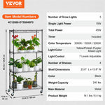 Pieejams 10 dienu laikā! VEVOR stends ar augu audzēšanas lampām - 4 līmeņi, 45W, augstums 126.5 cm