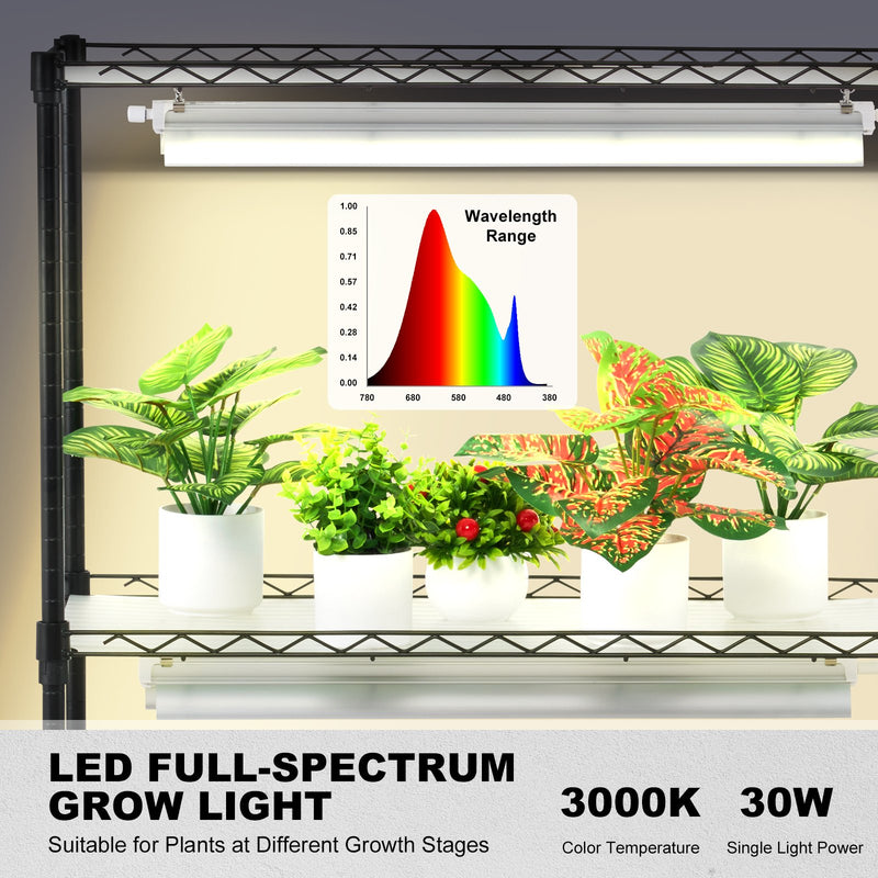 Pieejams 10 dienu laikā! VEVOR augu plaukts ar audzēšanas lampām - 4 līmeņi,  90W,  150 cm