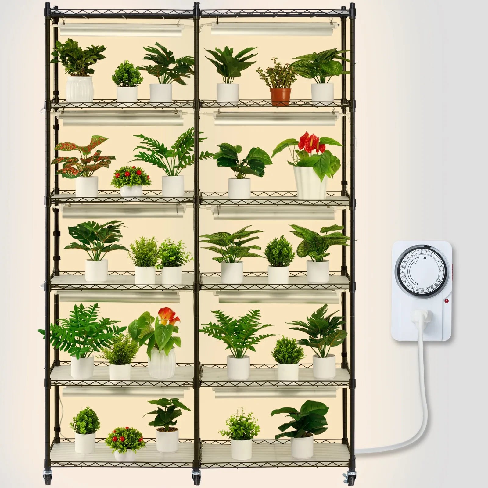 Augu statīvs ar augu lampu, 6 līmeņi, 200 W, 150 cm iekštelpu augu audzēšanas plaukts