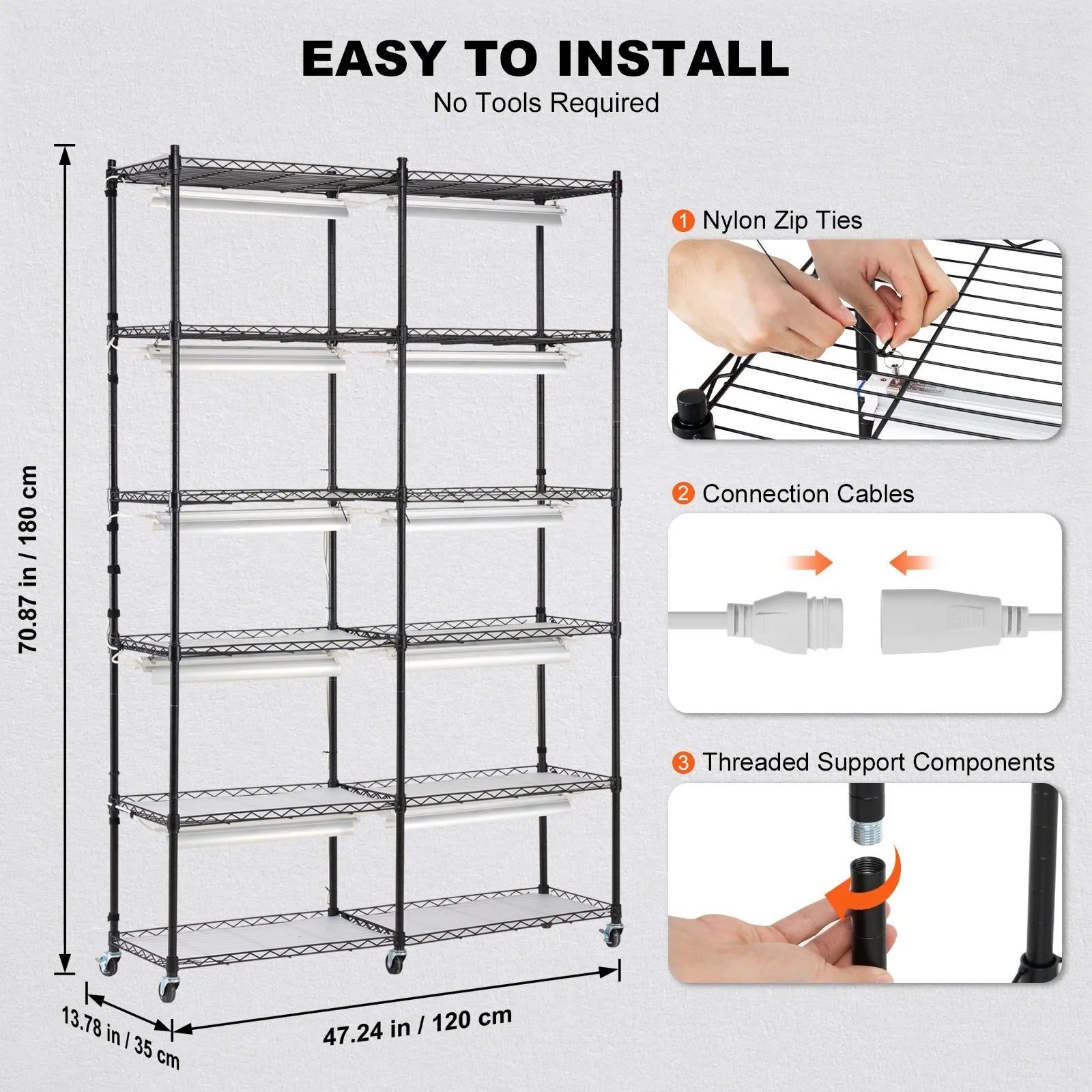 Augu statīvs ar augu lampu, 6 līmeņi, 200 W, 150 cm iekštelpu augu audzēšanas plaukts