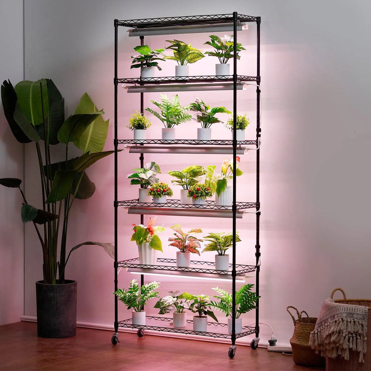 Augu statīvs ar augu lampām, 6 līmeņi, 150 W, 180 cm augsts augu audzēšanas plaukts
