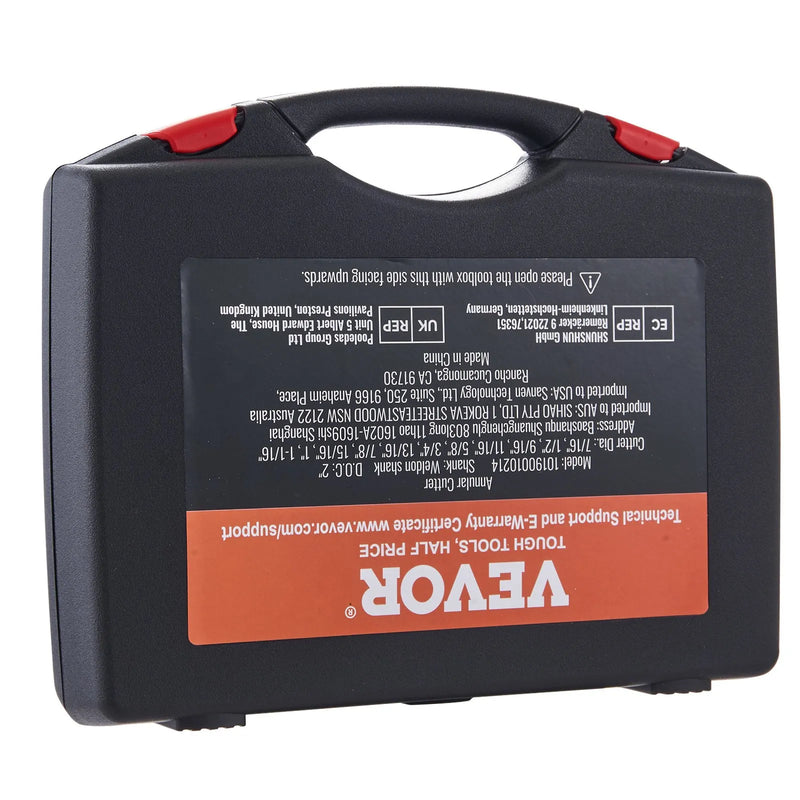 VEVOR gredzenurbju komplekts, 6 gab., Weldon kāts, griešanas dziļums 50 mm, griešanas diametrs 25–50 mm, M2AL ātrgriezējtērauds, ar 2 pilotadatām un pārnēsājamu koferi, lietošanai ar magnētiskajām urbjmašīnām