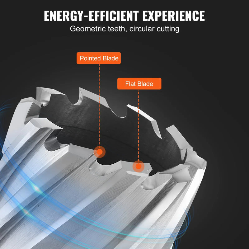 VEVOR gredzenurbju komplekts, 6 gab., Weldon kāts, griešanas dziļums 50 mm, griešanas diametrs 25–50 mm, M2AL ātrgriezējtērauds, ar 2 pilotadatām un pārnēsājamu koferi, lietošanai ar magnētiskajām urbjmašīnām