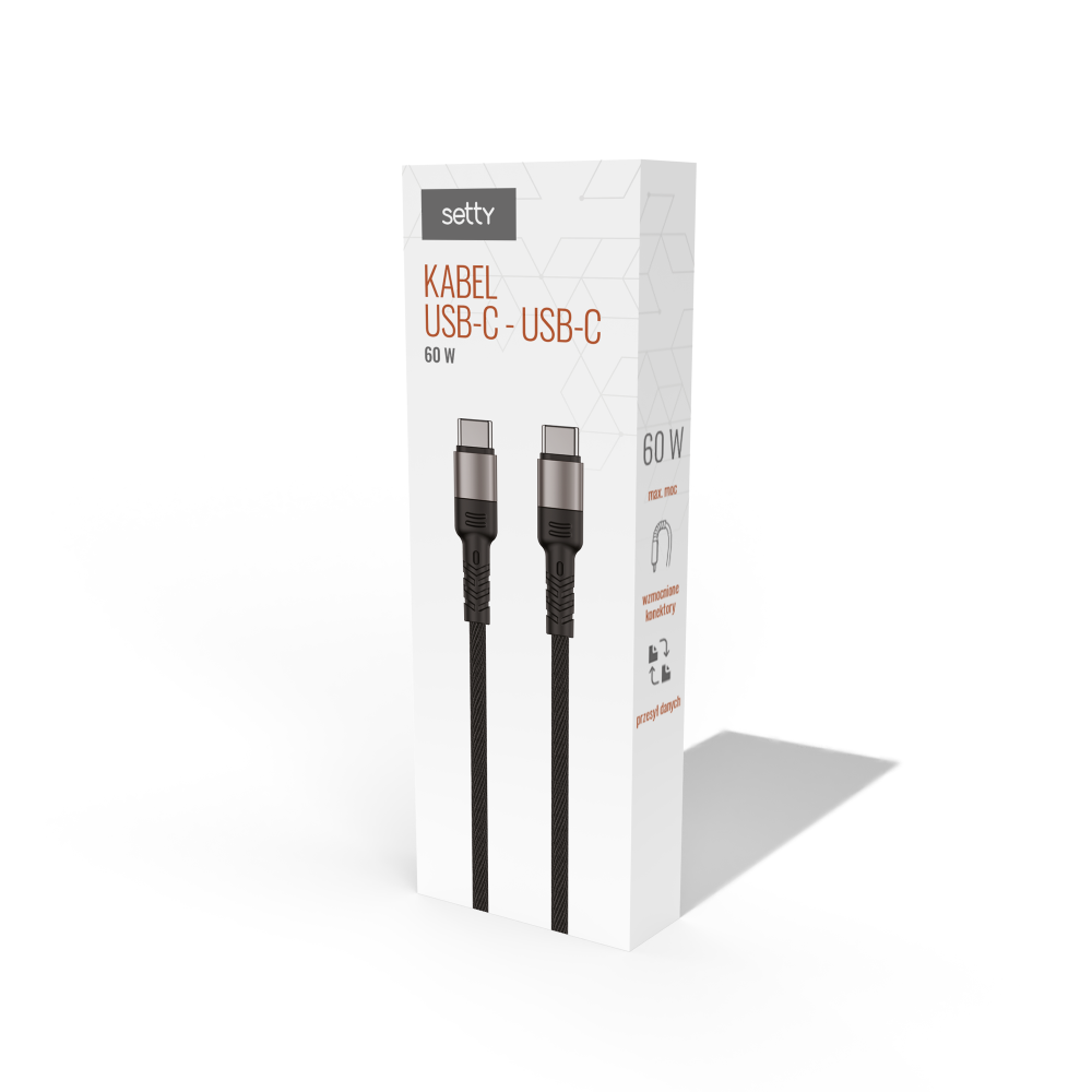 Setty KSL-02 USB-C uz USB-C kabelis 1 m 100 W melns ātrai uzlādei un datu pārraidei
