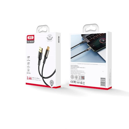 XO Caurspīdīgs kabelis NB229 USB - microUSB 1,0 m 2,4A melns