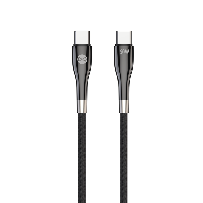 Forever Sleek USB-C uz USB-C kabelis 1 m 60 W melns ātrai uzlādei un datu pārraidei