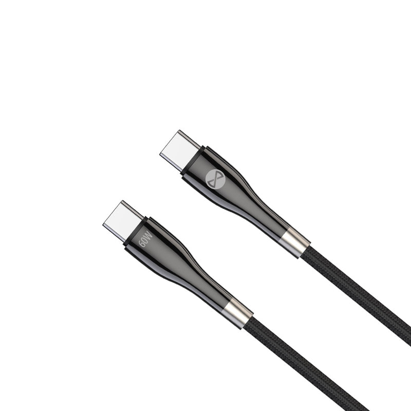 Forever Sleek USB-C uz USB-C kabelis 1 m 60 W melns ātrai uzlādei un datu pārraidei