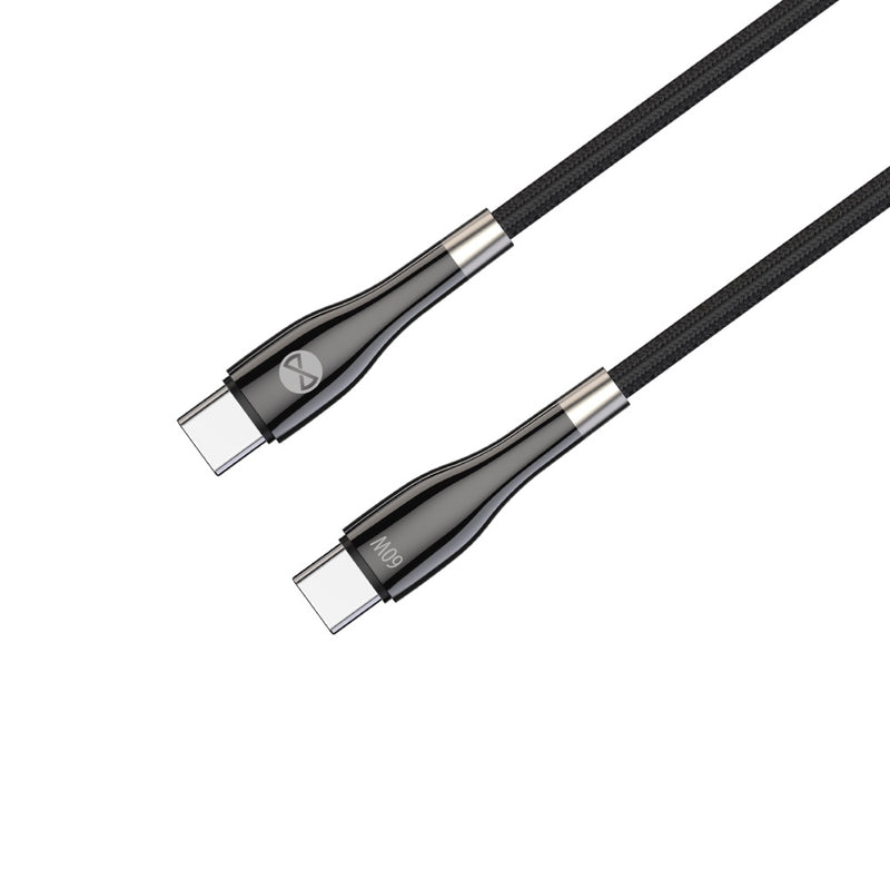 Forever Sleek USB-C uz USB-C kabelis 1 m 60 W melns ātrai uzlādei un datu pārraidei