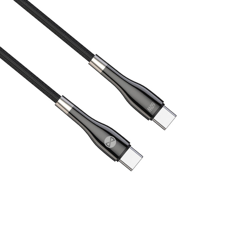 Forever Sleek USB-C uz USB-C kabelis 1 m 60 W melns ātrai uzlādei un datu pārraidei