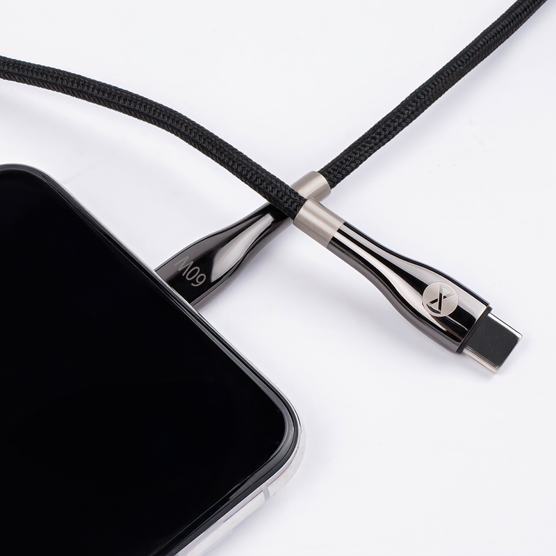 Forever Sleek USB-C uz USB-C kabelis 1 m 60 W melns ātrai uzlādei un datu pārraidei