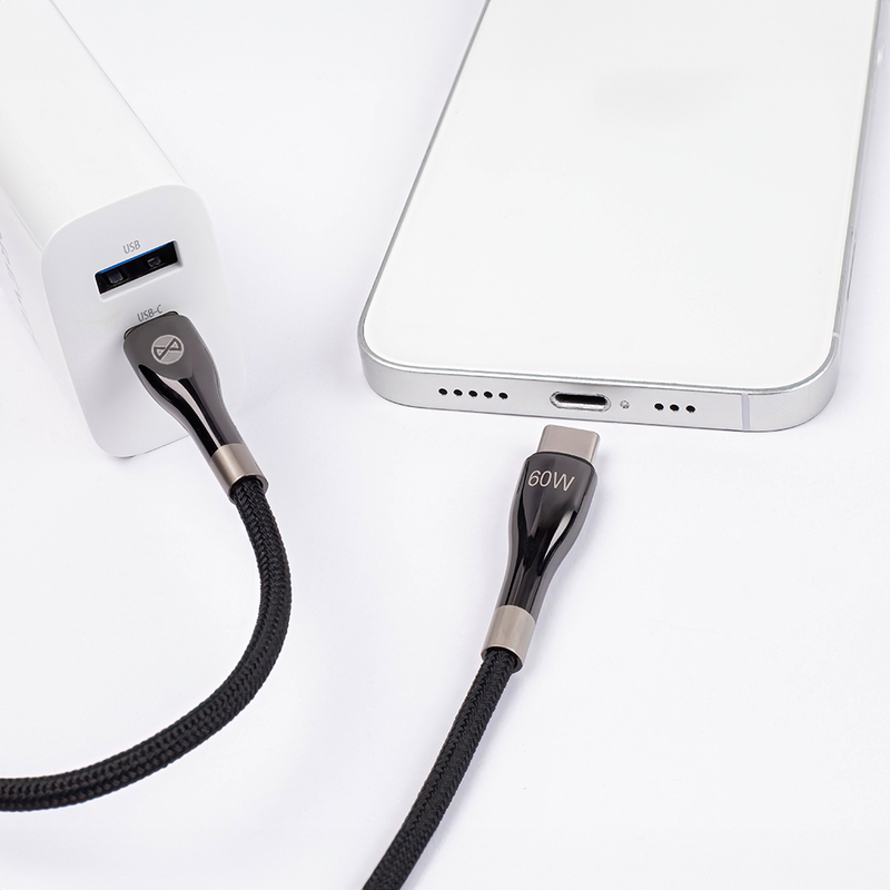Forever Sleek USB-C uz USB-C kabelis 1 m 60 W melns ātrai uzlādei un datu pārraidei
