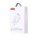 XO CE12 tīkla lādētājs 20 W PD QC 1x USB-C 1x USB balts ātrai uzlādei
