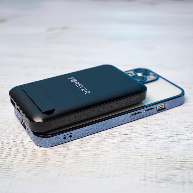 Forever MATB-100 10000 mAh magnētiskā bezvadu power banka 22.5 W melna ar PD un QC atbalstu