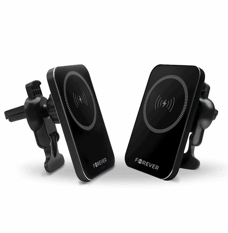 Forever magnētiskais auto turētājs gaisa ventilācijai MACH-100 ar bezvadu uzlādi, melns, 15 W