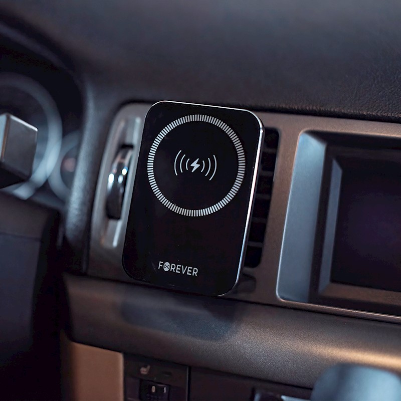 Forever magnētiskais auto turētājs gaisa ventilācijai MACH-100 ar bezvadu uzlādi, melns, 15 W