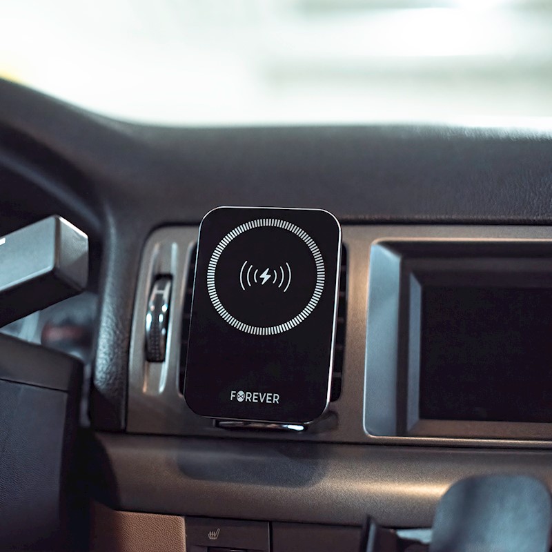 Forever magnētiskais auto turētājs gaisa ventilācijai MACH-100 ar bezvadu uzlādi, melns, 15 W