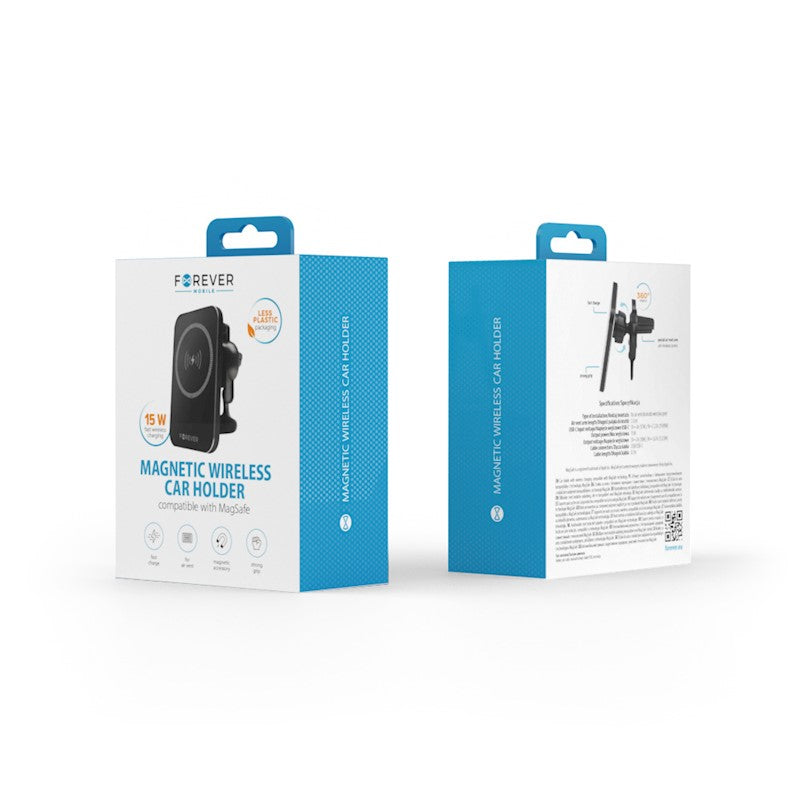 Forever magnētiskais auto turētājs gaisa ventilācijai MACH-100 ar bezvadu uzlādi, melns, 15 W