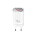 XO CE21 PD/QC sienas lādētājs ar 1 USB-C un 1 USB-A pieslēgvietu, 30 W, balts