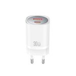 XO CE21 PD/QC sienas lādētājs ar 1 USB-C un 1 USB-A pieslēgvietu, 30 W, balts