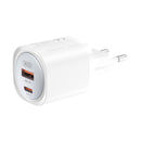 XO CE21 PD/QC sienas lādētājs ar 1 USB-C un 1 USB-A pieslēgvietu, 30 W, balts