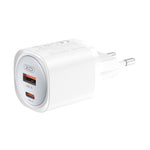 XO CE21 PD/QC sienas lādētājs ar 1 USB-C un 1 USB-A pieslēgvietu, 30 W, balts