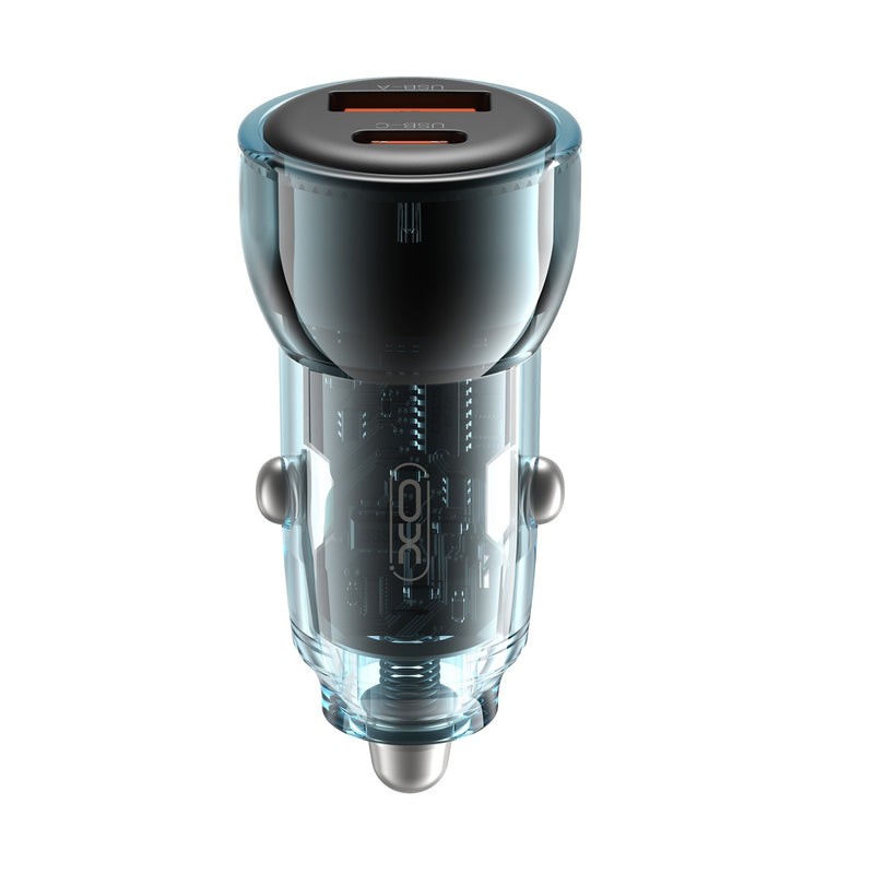 XO auto lādētājs CC60 60 W ar USB un USB-C pieslēgvietām, ātrā uzlāde PD, kompakts dizains, zils