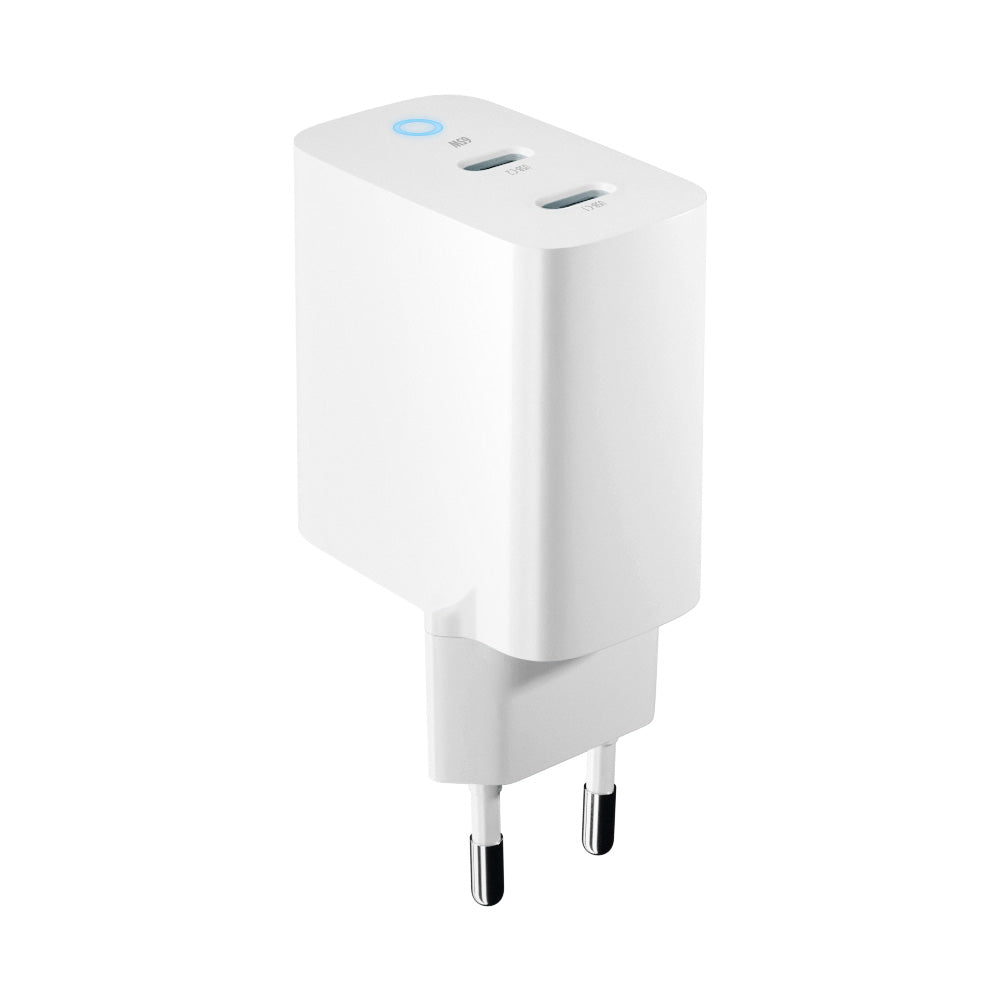 Forever TC-06-65CC GaN PD/QC sienas lādētājs ar 2 USB-C pieslēgvietām, 65 W, balts