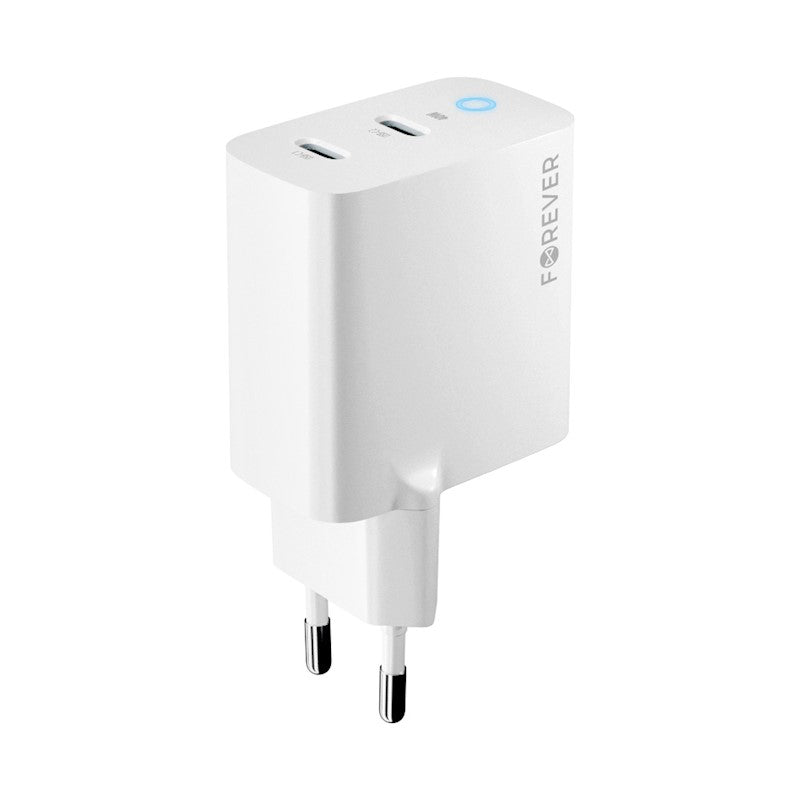 Forever TC-06-40CC GaN PD QC lādētājs 2x USB-C 40W, balts