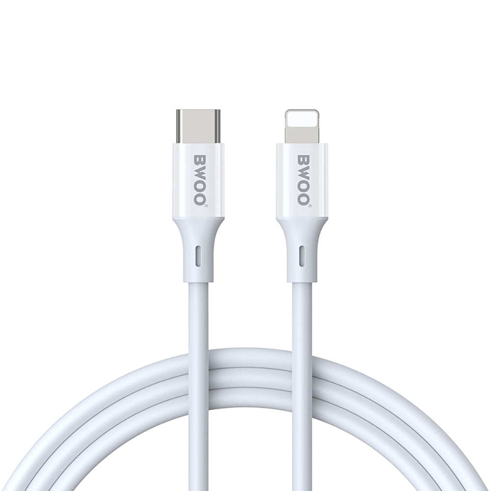 Кабель BWOO USB-C — Lightning, 1 м, 27 Вт, белый, для быстрой зарядки и передачи данных