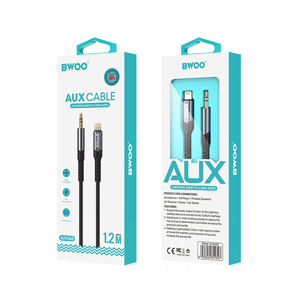 Кабель BWOO AUX 3,5 мм – Lightning BO-AUX068, черный