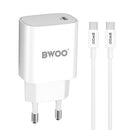 BWOO CDA159 PD sienas lādētājs ar USB-C–USB-C kabeli, 20 W, balts