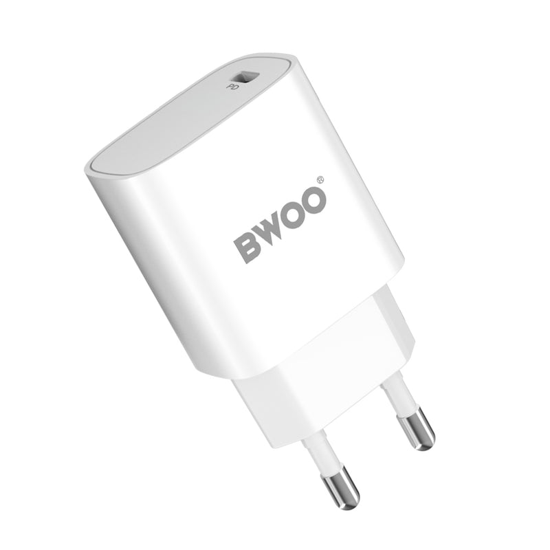 BWOO CDA159 PD sienas lādētājs ar USB-C–USB-C kabeli, 20 W, balts