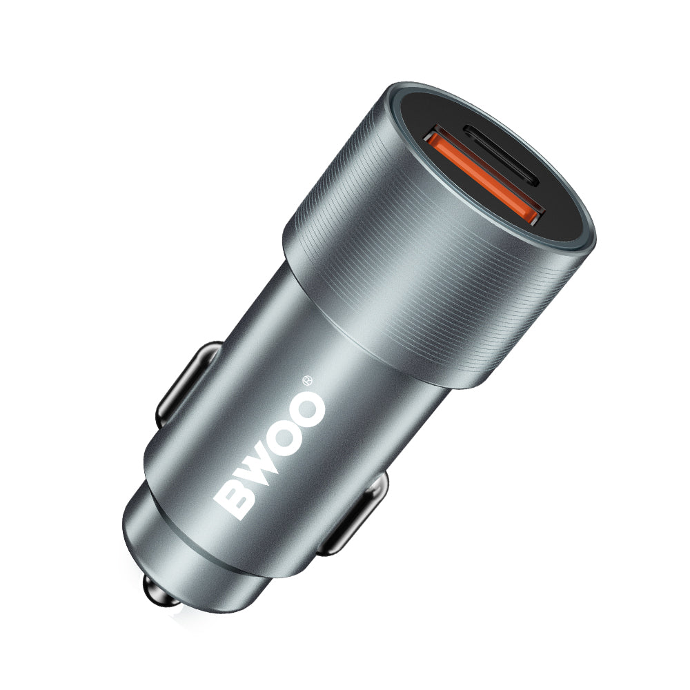 BWOO BO-CC73 auto lādētājs, 38 W, USB-C PD 20 W un USB-A QC 18 W, sudraba