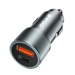 BWOO BO-CC73 auto lādētājs, 38 W, USB-C PD 20 W un USB-A QC 18 W, sudraba