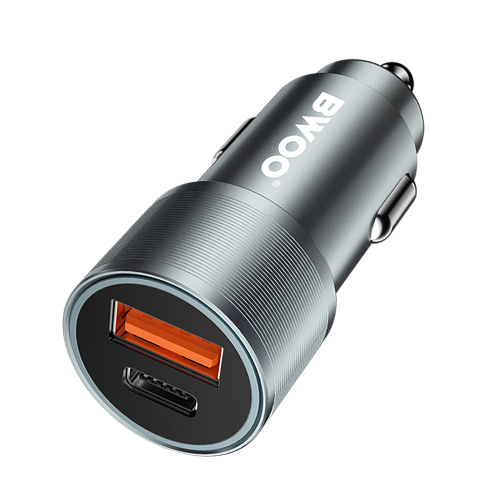 BWOO BO-CC73 auto lādētājs, 38 W, USB-C PD 20 W un USB-A QC 18 W, sudraba