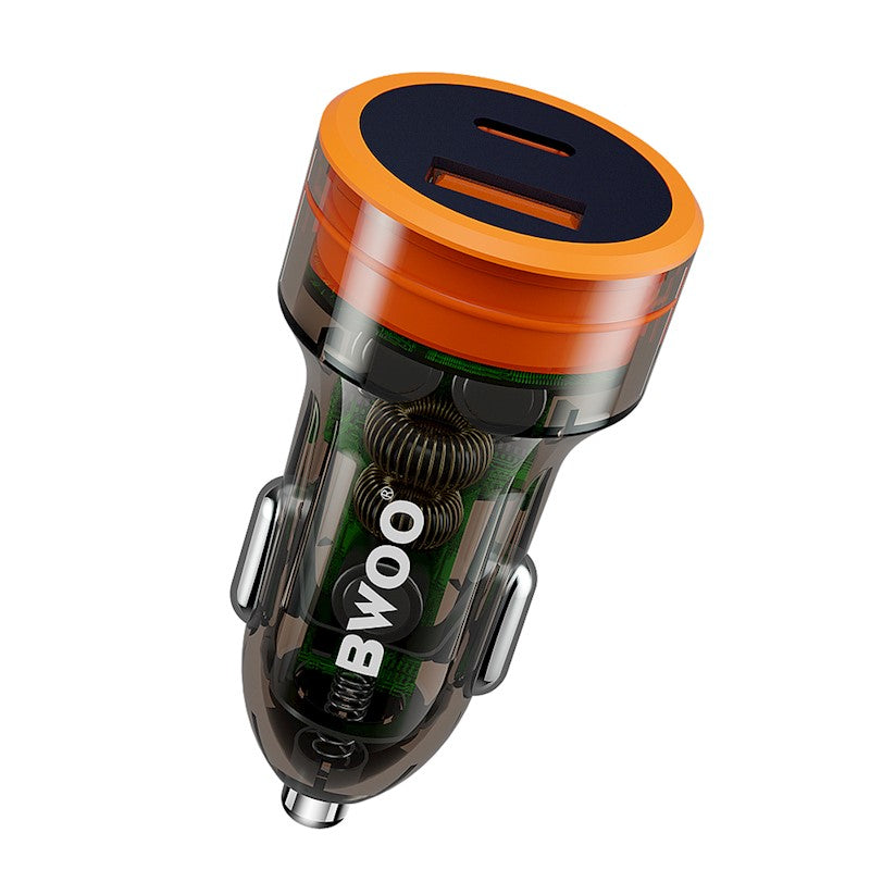 BWOO Car Charger USB-C + USB-A, 38 W, transparent