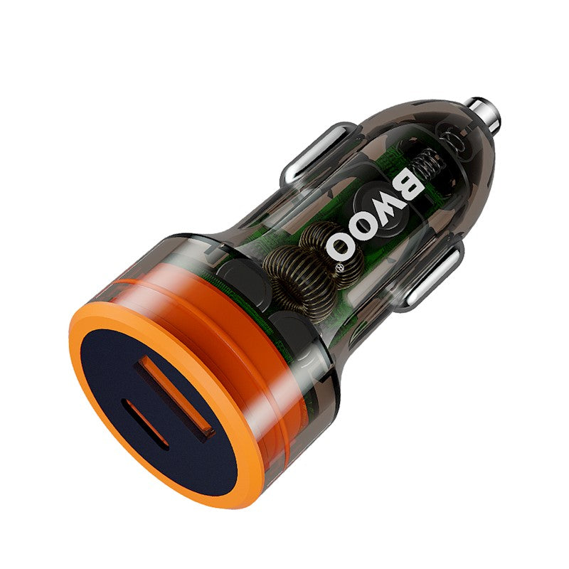 BWOO Car Charger USB-C + USB-A, 38 W, transparent