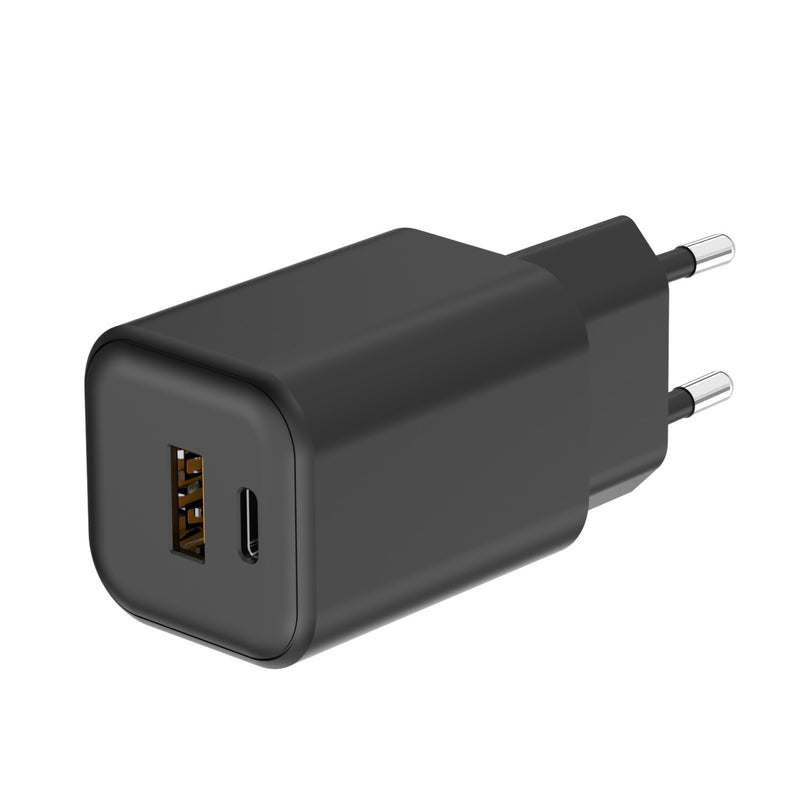 QUALO Nano PD GaN 65 W sienas lādētājs ar USB-C un USB-A pieslēgvietām, Power Delivery un Quick Charge atbalsts, kompakts GaN dizains, ātrā uzlāde viedierīcēm un klēpjdatoriem, melns