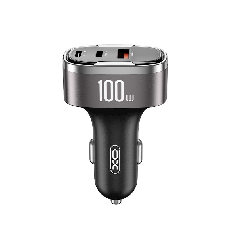 XO auto lādētājs CC61 100 W ar USB, USB-C un Lightning pieslēgvietām, PD un QC 3.0 ātrā uzlāde, pelēks