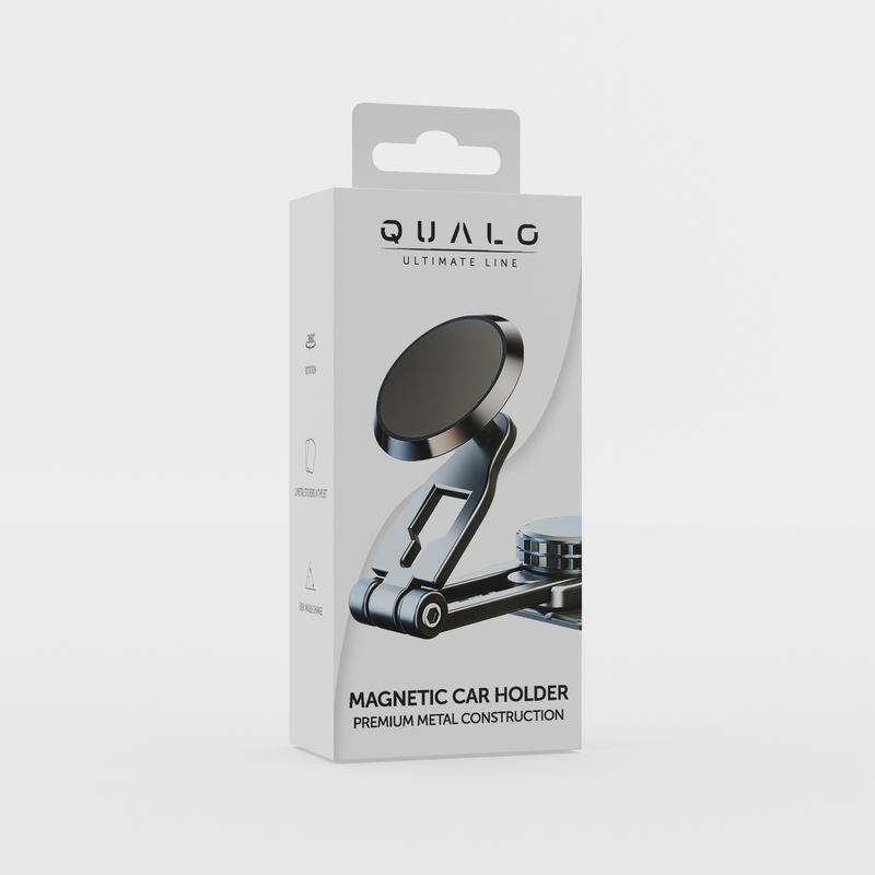QUALO QUSM-S-RCS-01 magnētiskais telefona turētājs automašīnas vējstiklam vai panelim, 360°, 15 cm, melns