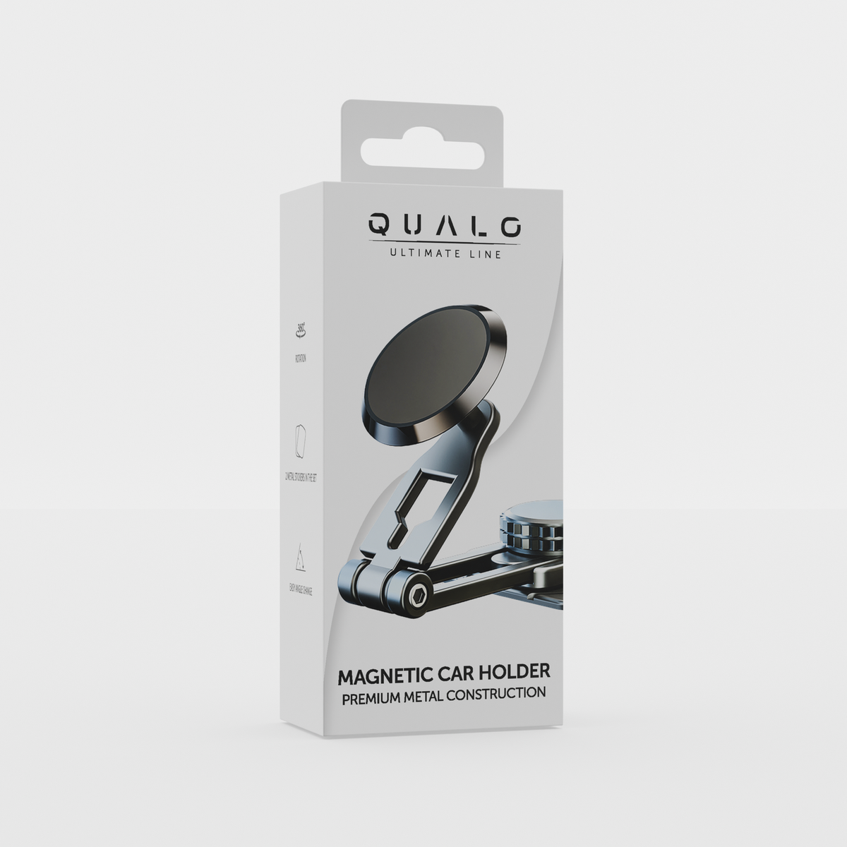 QUALO QUSM-S-RCS-01 magnētiskais telefona turētājs automašīnas vējstiklam vai panelim, 360°, 15 cm, melns